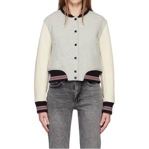 Women’s Rag & Bone Gray Kat Varsity Bomber Jacket, Size medium